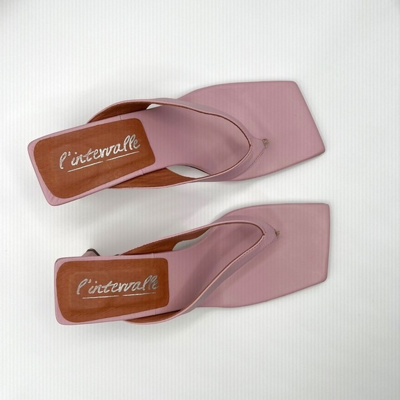 L’Intervalle pink  mule open toe sandals pastel square toe strappy leather heels - Picture 8 of 15